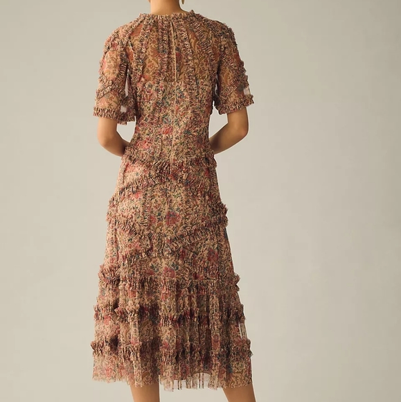 Mac Duggal FLORAL FLUTTER SLEEVE MESH PRINT DRESS - Picture 4 of 8